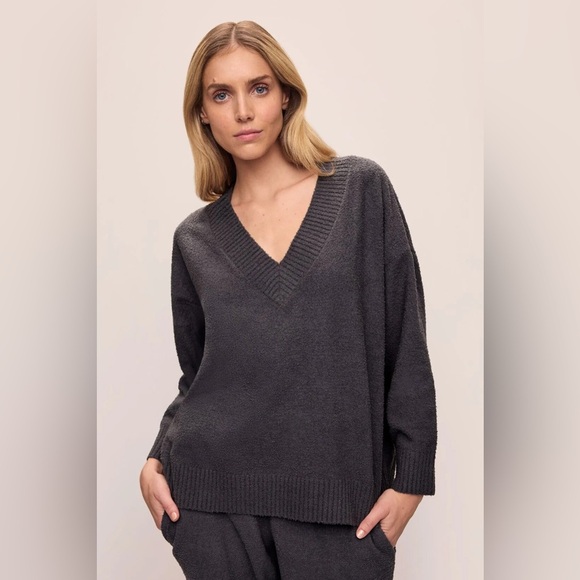 NEW Eberjey Recycled Boucle Boyfriend Oversized Sweater Size XL Black NWT - Picture 1 of 8